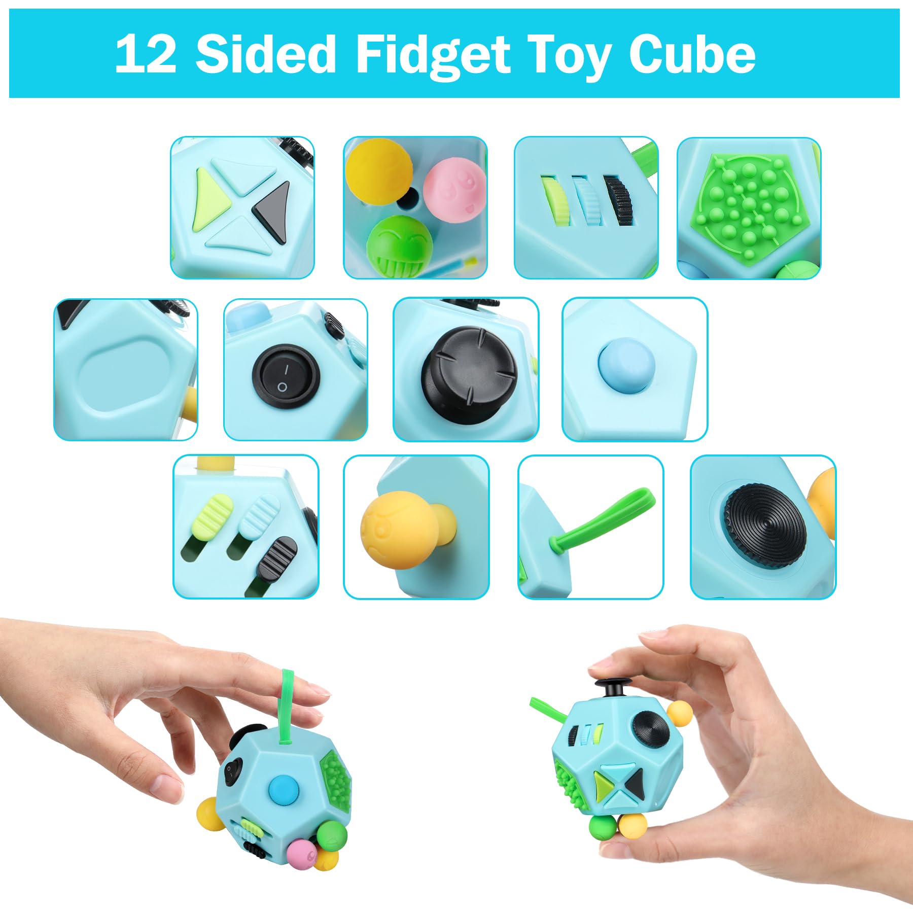 VCOSTORE Fidget Cube with 12 Sides - Original Cubo Antiestres Adultos Dado Antiestres Fidget Cube Toy for All Ages with ADHD, Add, ASD, ADHD — view 4