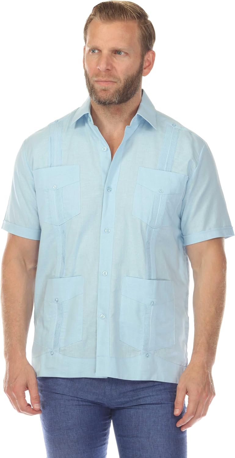 Mojito Collection Men's Traditional Guayabera Shirt Premium 100% Linen Short Sleeve 4 Pocket Design