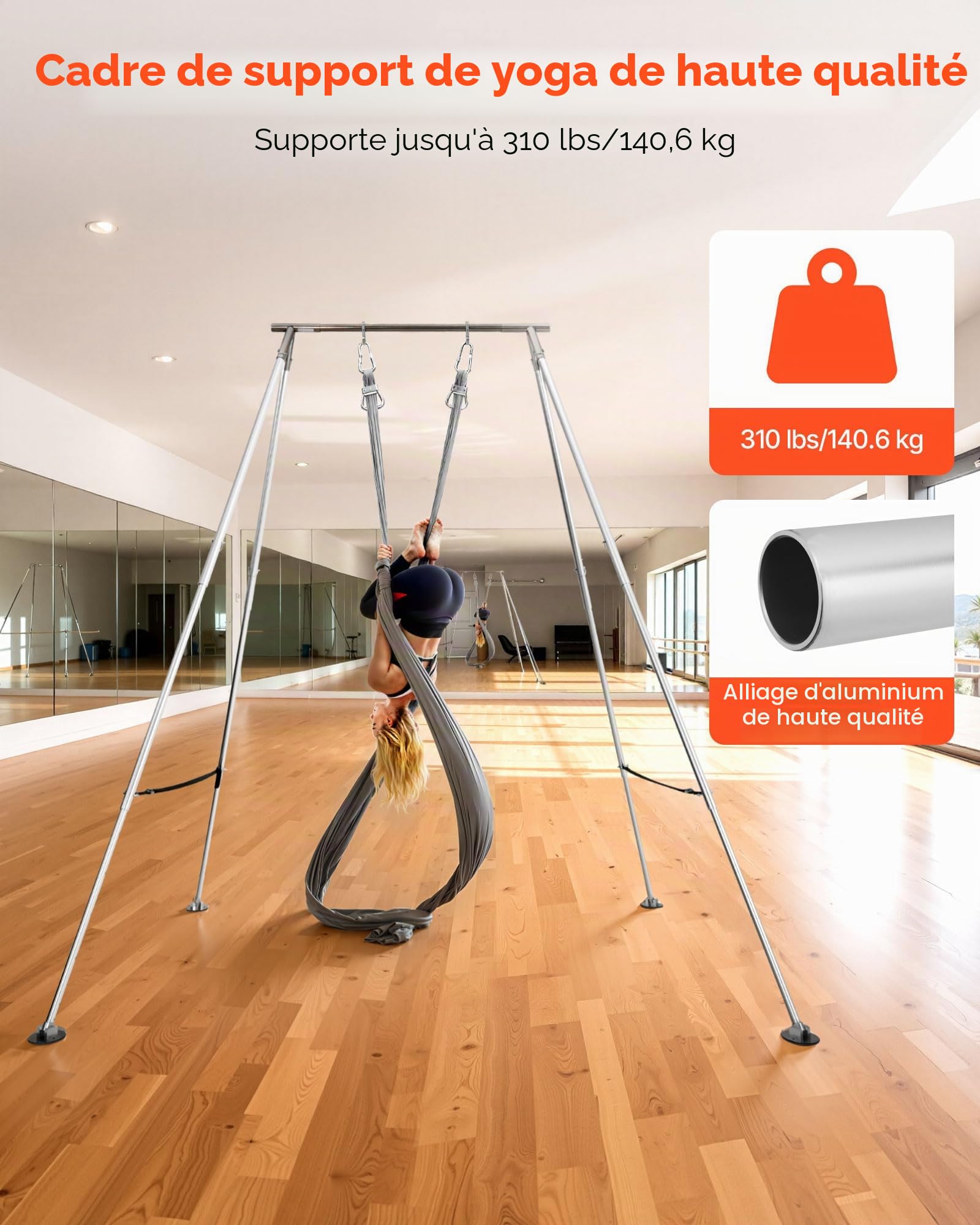 VEVOR Structure Balançoire pour Yoga Aérien, Portique pour Hamac et Yoga avec Charge Maximale 140,6 kg, Support de Traction Triangulaire, avec Pieds Réglables en Hauteur et Cadre en Aluminium, Pilates