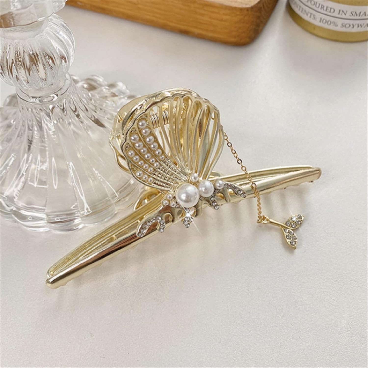 Grandi fermagli for artigli for capelli, Fermagli for capelli con conchiglia di perle for le donne Forcina grande for capelli posteriori Testa di squalo Clip for capelli Copricapo Accessori for capell
