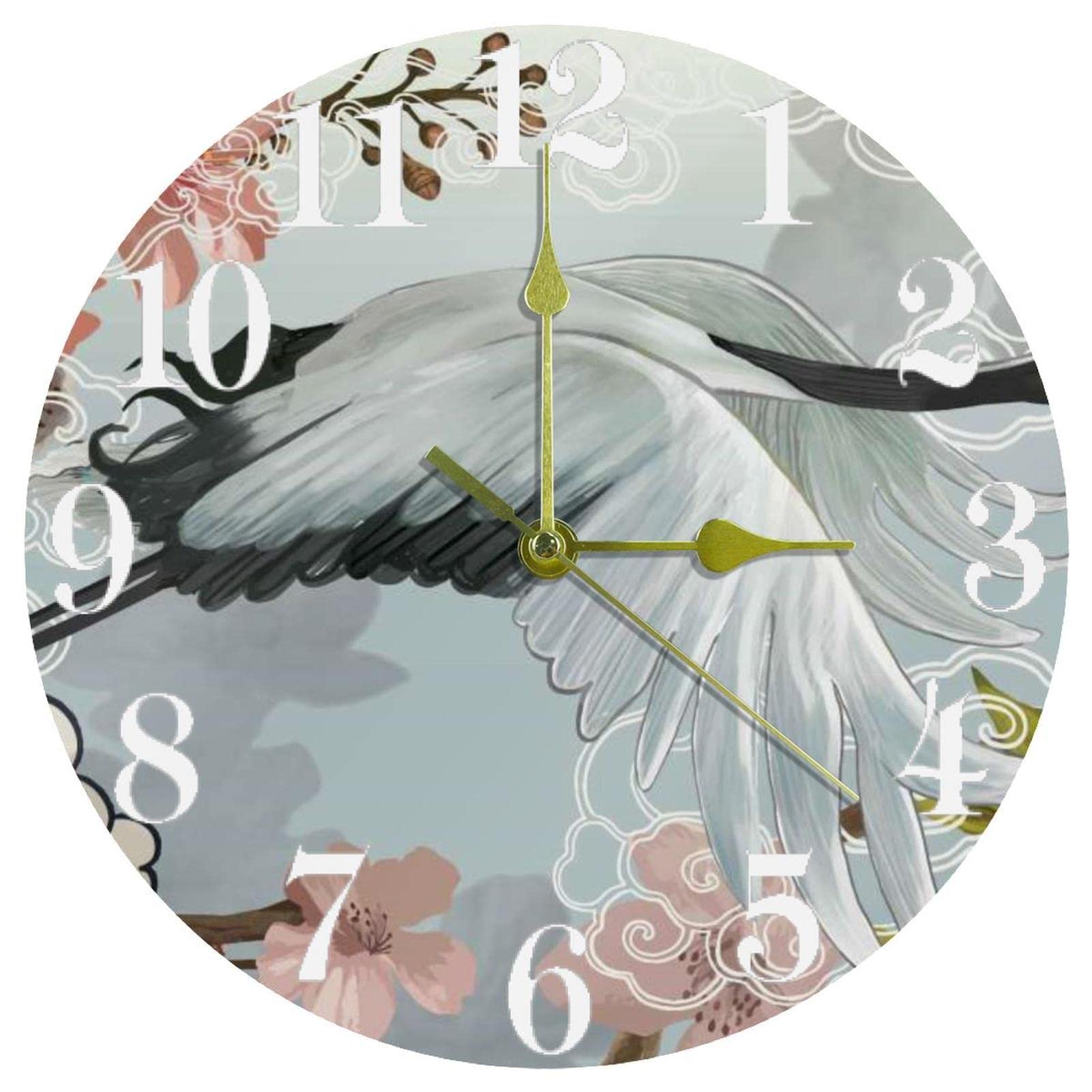 Horloge murale silencieuse grue blanche 25,4 cm sans tic-tac à pile pour bureau