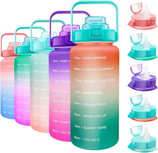 2.2 Litre Water Bottle with Straw, Motivational Water Bottle with Time Marker & Leakproof Flip Top Lid, Tritan Sports Drinking Bottle BPA Free for School, Gym, Camping, Running (Orange Green)