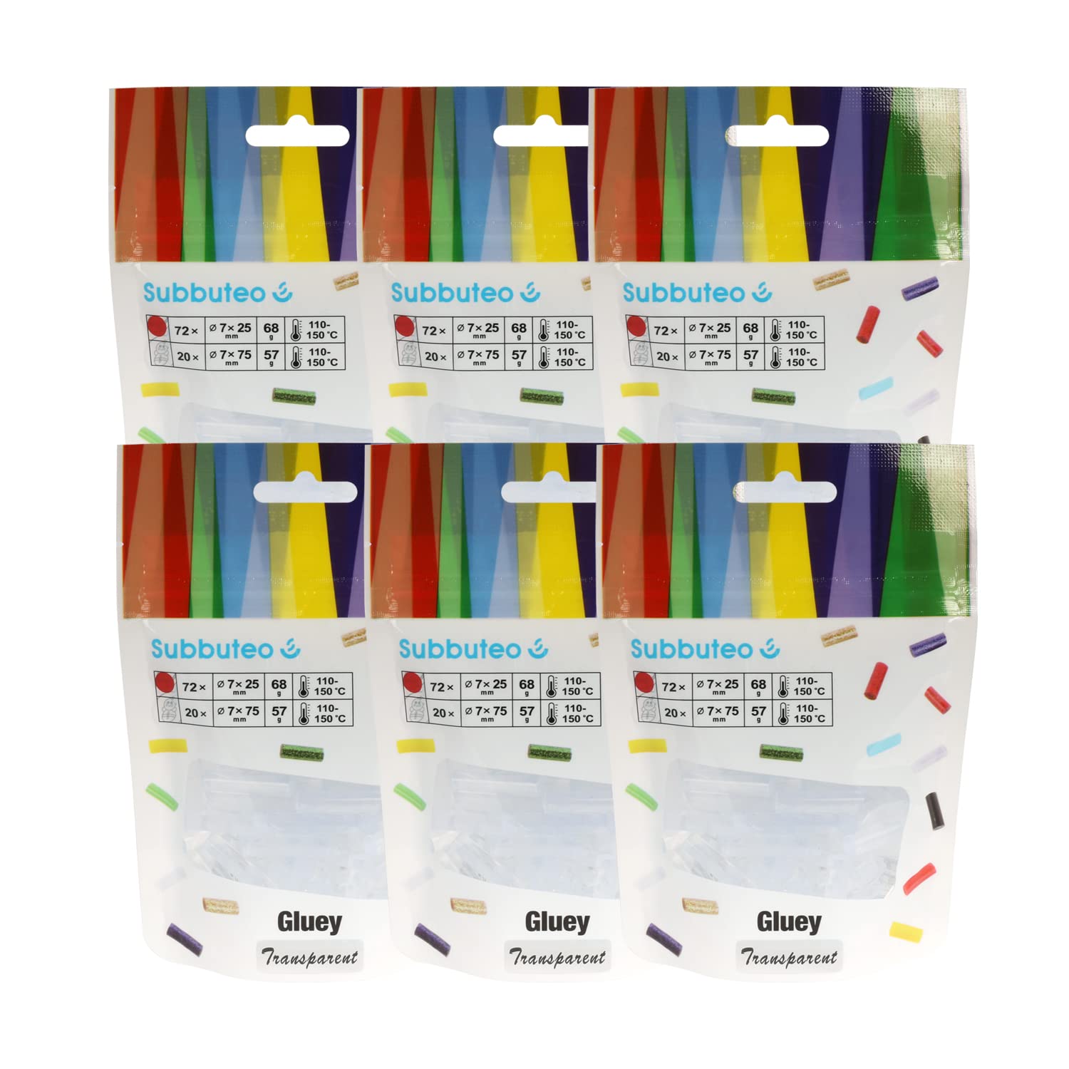 Subbuteo 6 pack 72-Piece Gluey Sticks transparent (Glue Sticks, 25x7 mm, Accessories for Gluey Hot Glue Stick)