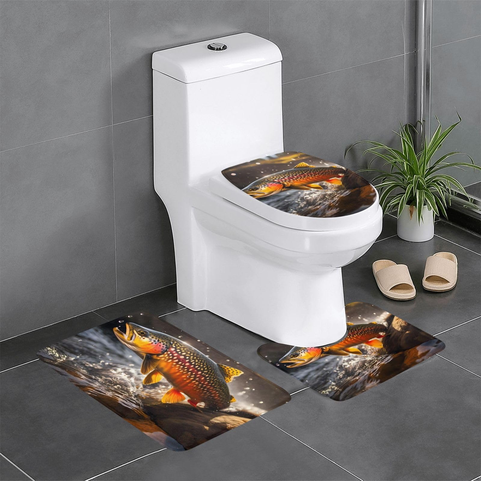 Tapis de salle de bain motif pêche à la mouche lot de 3 antidérapants pour WC