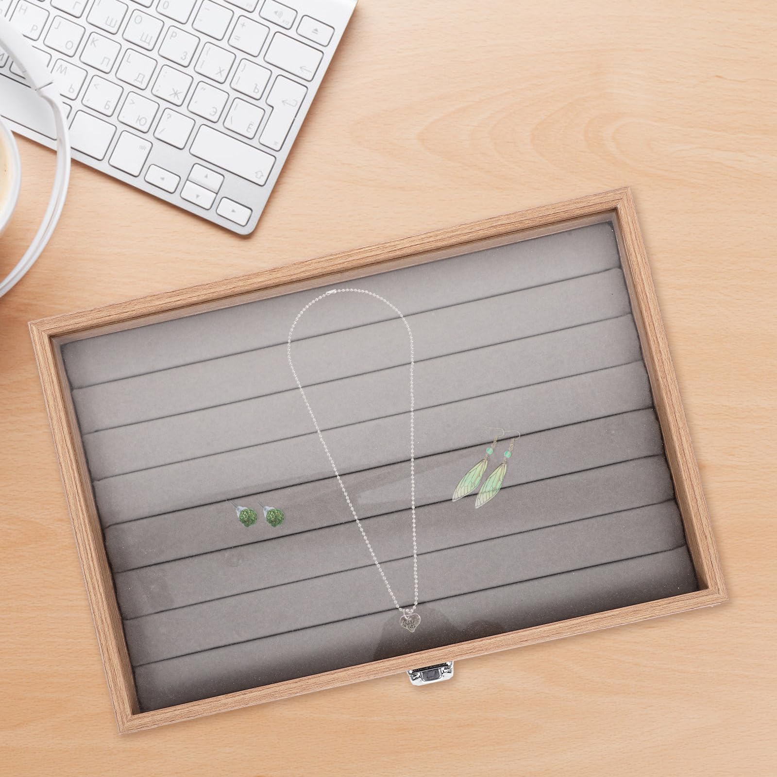 ifundom Madera Organizador Joyas Transparente de Tapa para Anillos