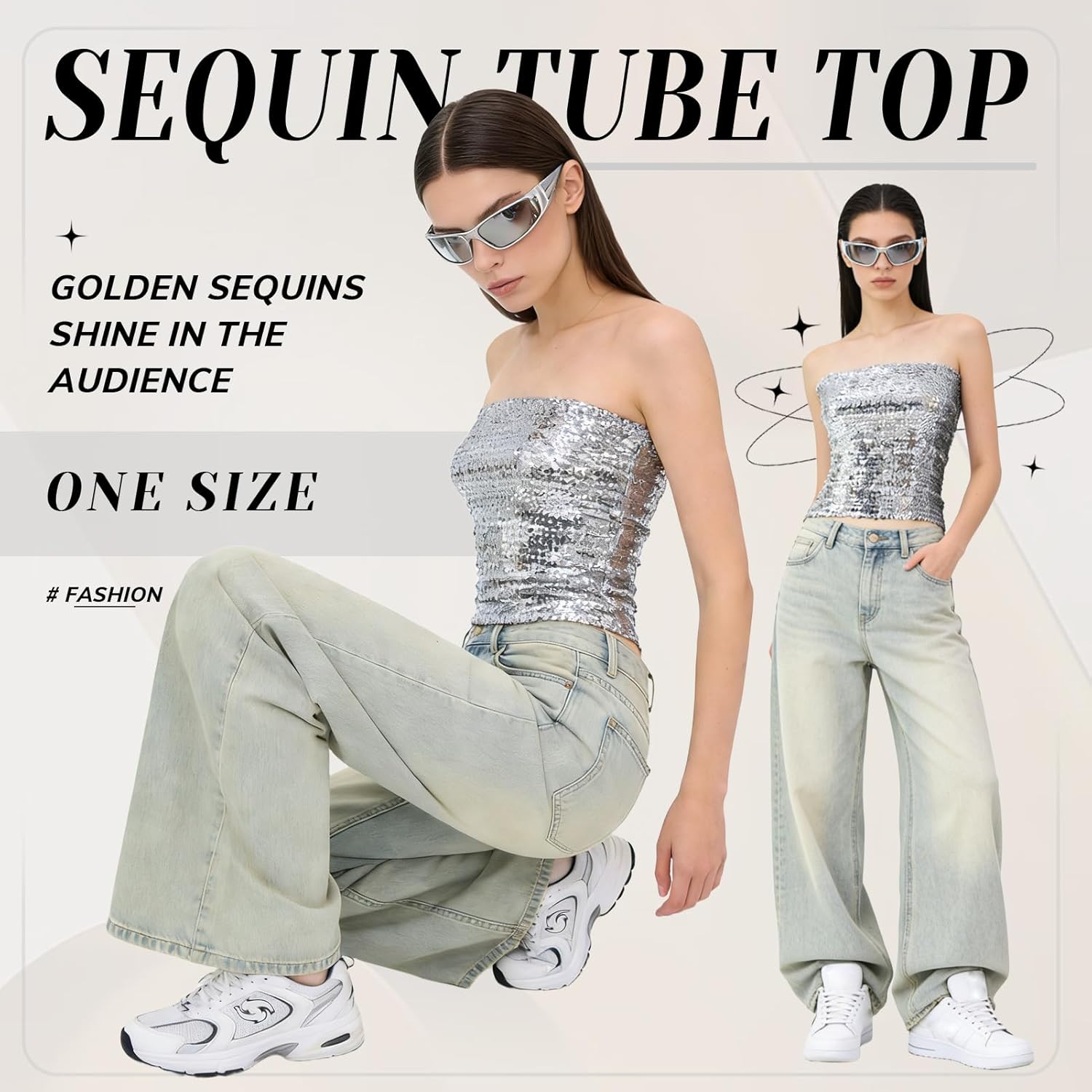 Sequin Tube Top Stretchy Womens Sparkly Strapless Crop Tops for Party Clubwear - Image 4