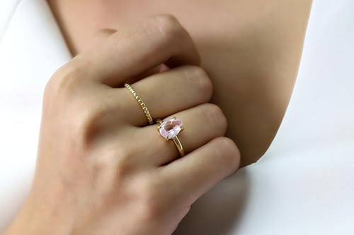 Miniatura 2 de 14K Rose Gold Ring - Elegant Pink Rose Quartz Stone Ring for Women - with Engraving and Fancy Ring Box - Handmade Jewelry