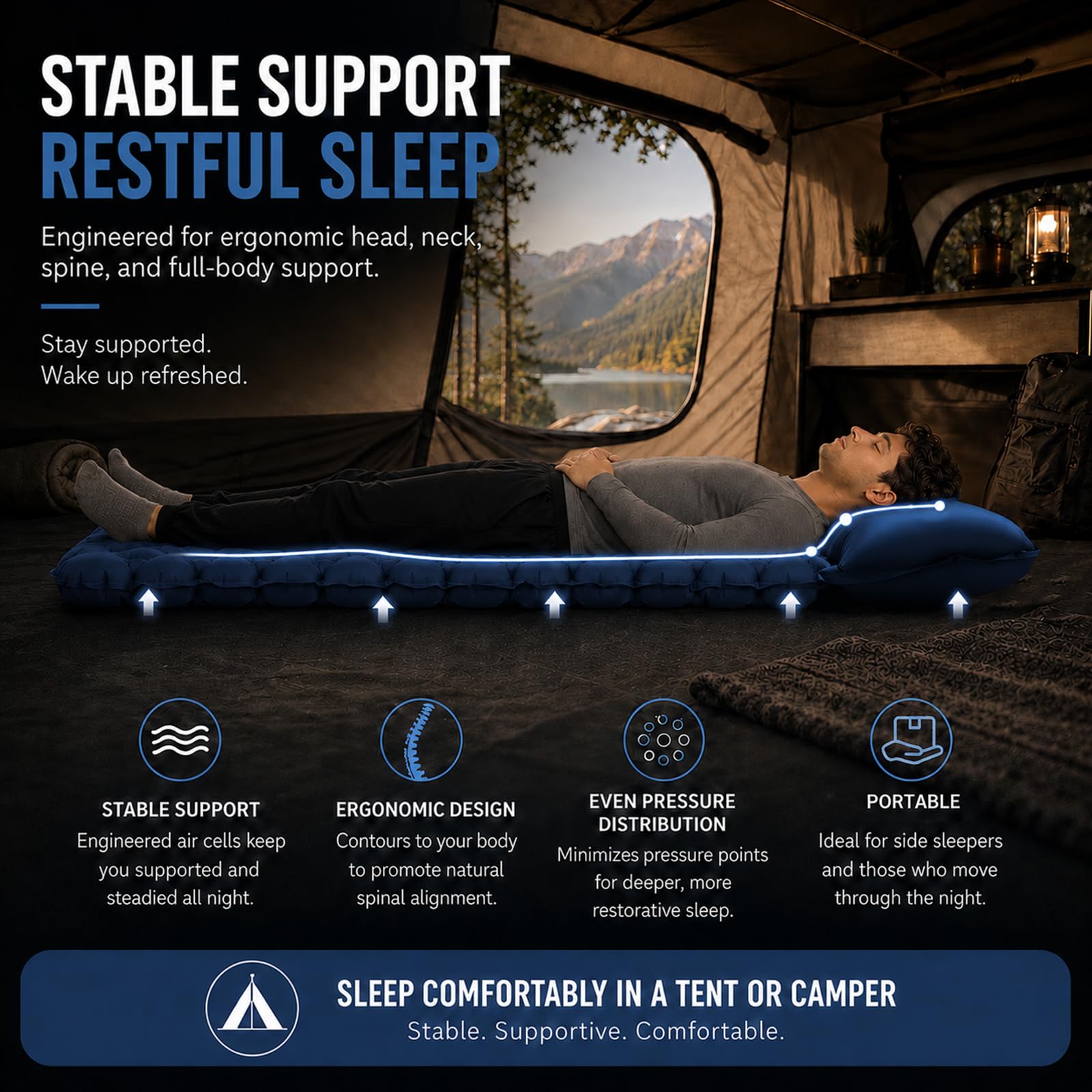 CIYIN Materassino Campeggio, Materassino Autogonfiante, Materasso Gonfiabile Singolo, con Pompa a Pedale, Ultraleggero e Pieghevole, per Escursionismo, Trekking, Tenda, Campeggio (Blu navy)