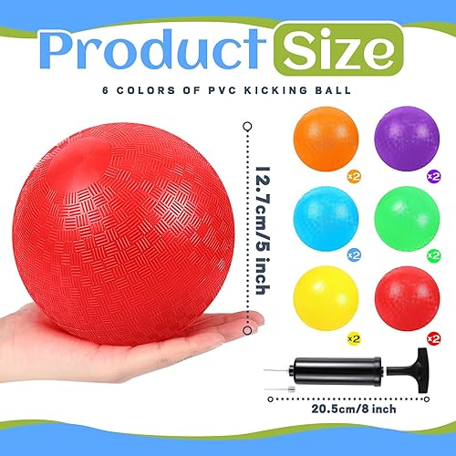 Miniatura 2 de Hiboom 12 bolas de patio de juegos de 5 pulgadas, bolas inflables para niños pequeños al aire libre con 1 bomba de mano para niños y adultos, yoga,