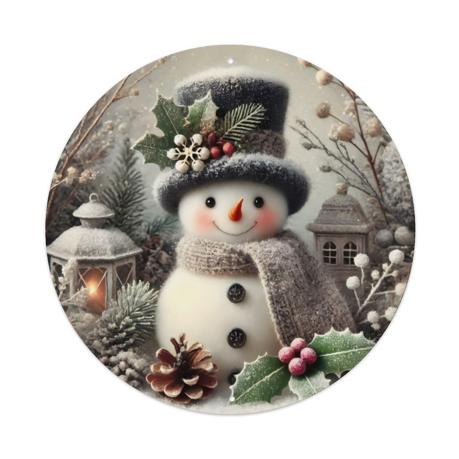 Ldfuieksufg Style Vintage Winter Christmas Snowman Round Wall Sign Vintage Aluminium Metal Sign, Retro Wall Decor For Home, Bar, Garage & Farmhouse 20X20cm