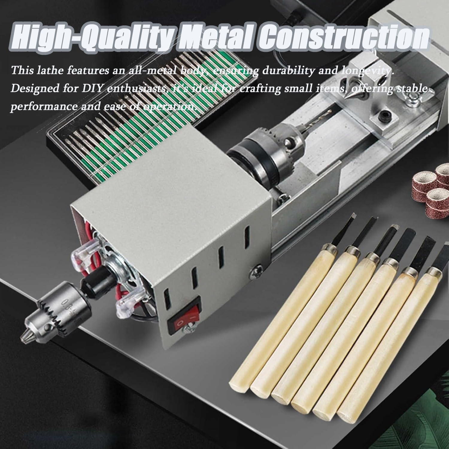 Torno pequeño para metal, torno para modelismo de madera DIY, mini tornos profesionales para pulir cuentas, rectificadora de cuentas para carpintería DIY, taladrado, tallado y rectificado