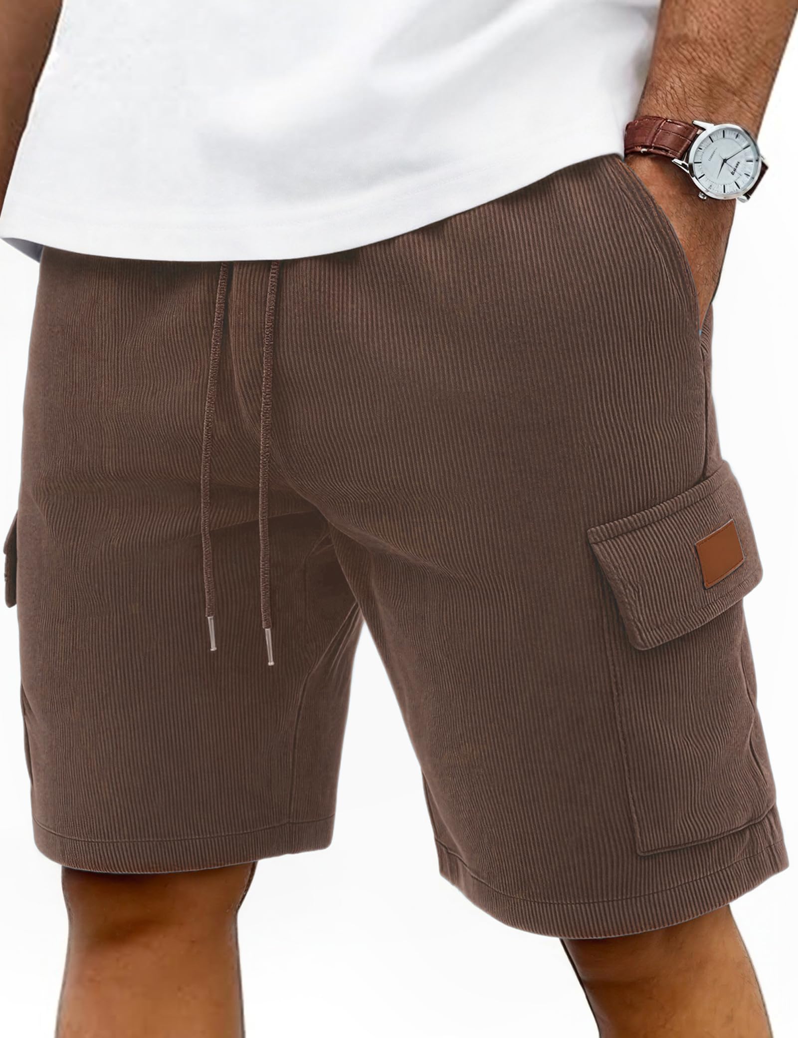 iClosam Kurze Hosen Herren Corduroy Cargo Shorts Bequem Abriebfest mit Elastische Taille and Mehrere Taschen für Sommer Freizeit,S-3XL