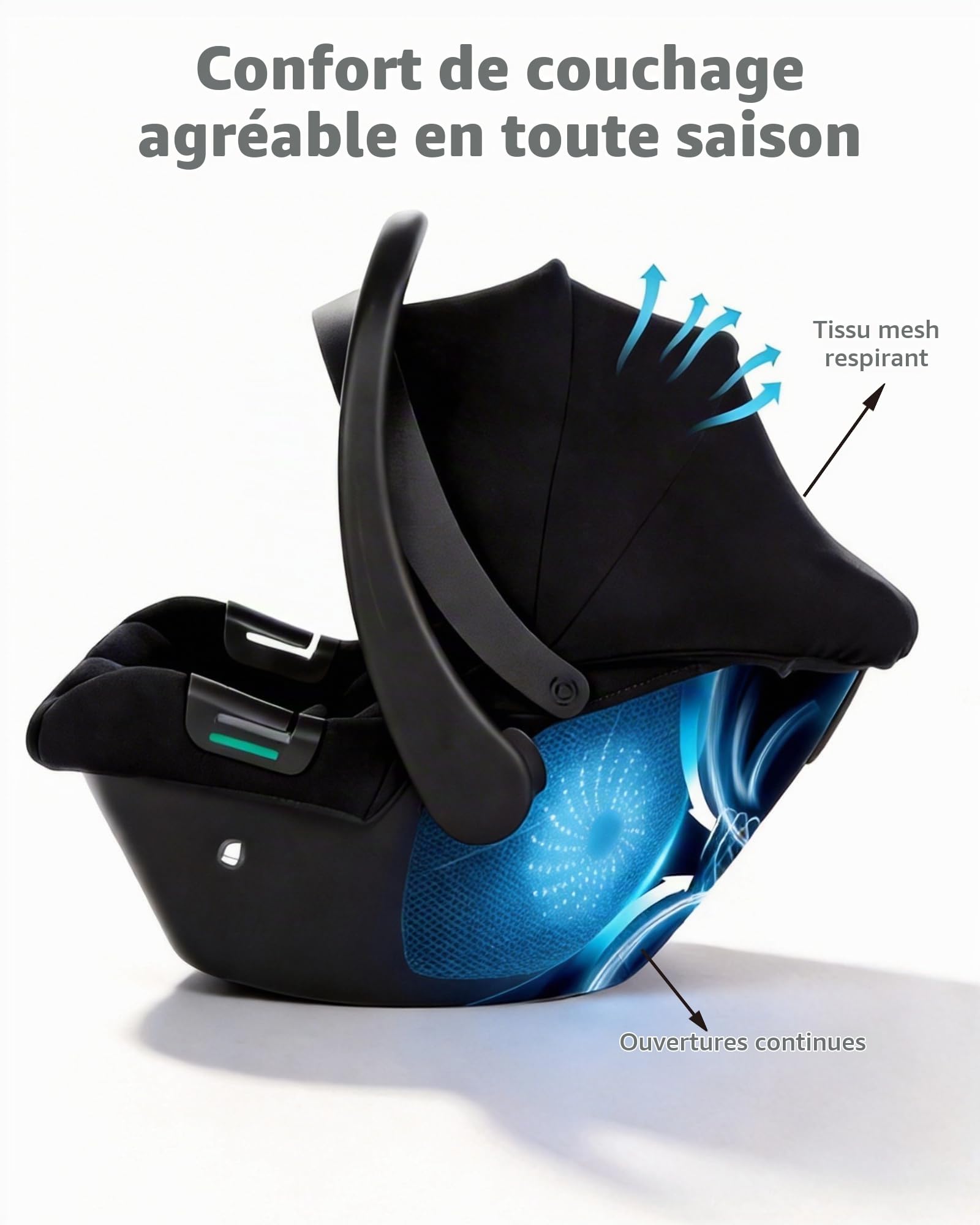 Siège Auto, Multifonction, de 0 à 13 kg, Groupe 0+, 40 à 85 cm, ISOFIX, base incluse, Système de Voyage, 3.3kg, noir