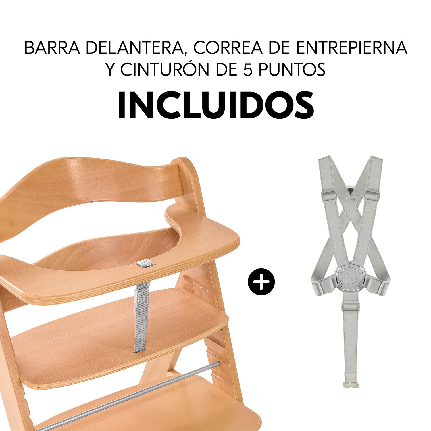 hauck Alpha Plus Trona Evolutiva Madera de Haya Certificada FSC® | Sillas Tronas para Bebé desde 6 Meses hasta 90 kg - Incluye Arnés de 5 Puntos y Barra Protectora - Natural