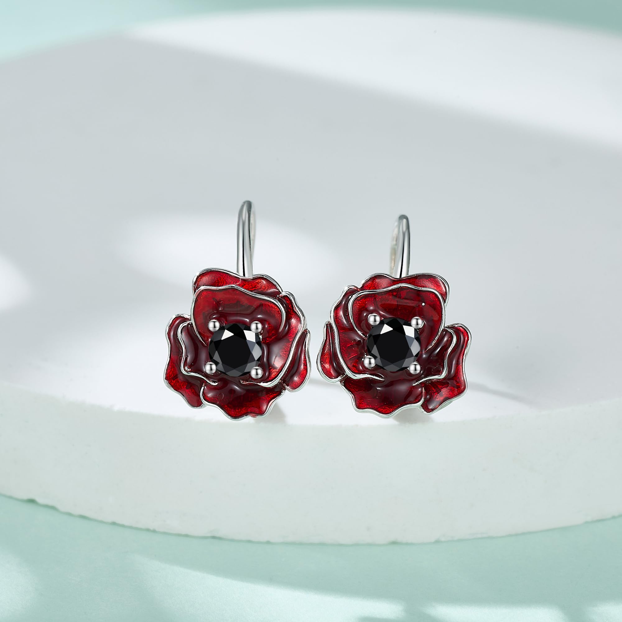 ONEFINITY Pendientes de flor de plata de ley 925 con cierre de palanca, regalo para mujer, talla única, Plata, Sin piedra preciosa