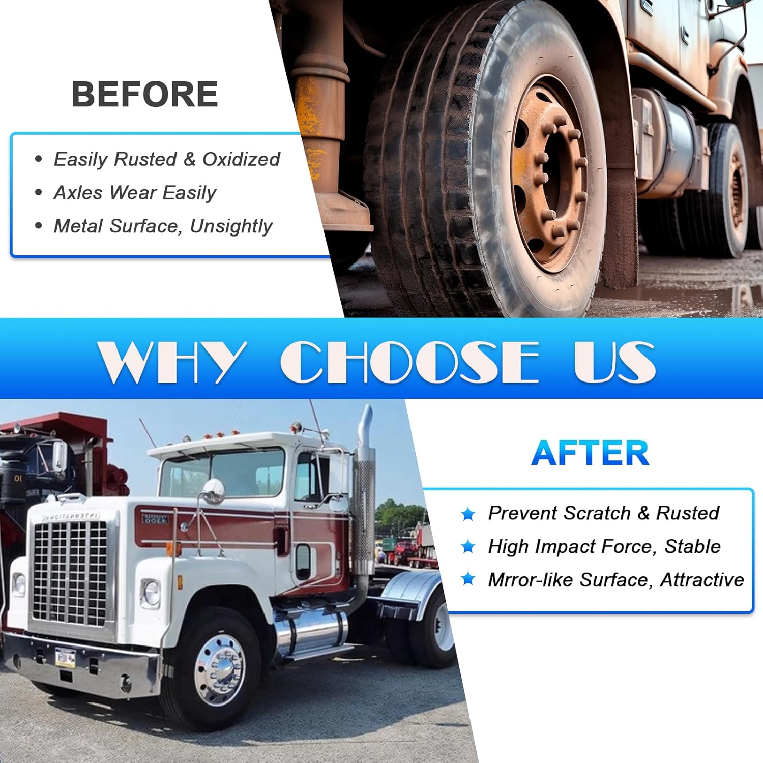 Chromed Spike Lug Nuts Covers Push On, 33mm x 4-1/4", ABS Chrome Plastic Caps Pointed Push-on Lug Nut Cover for Semi Trucks Trailers (Pack of 60)