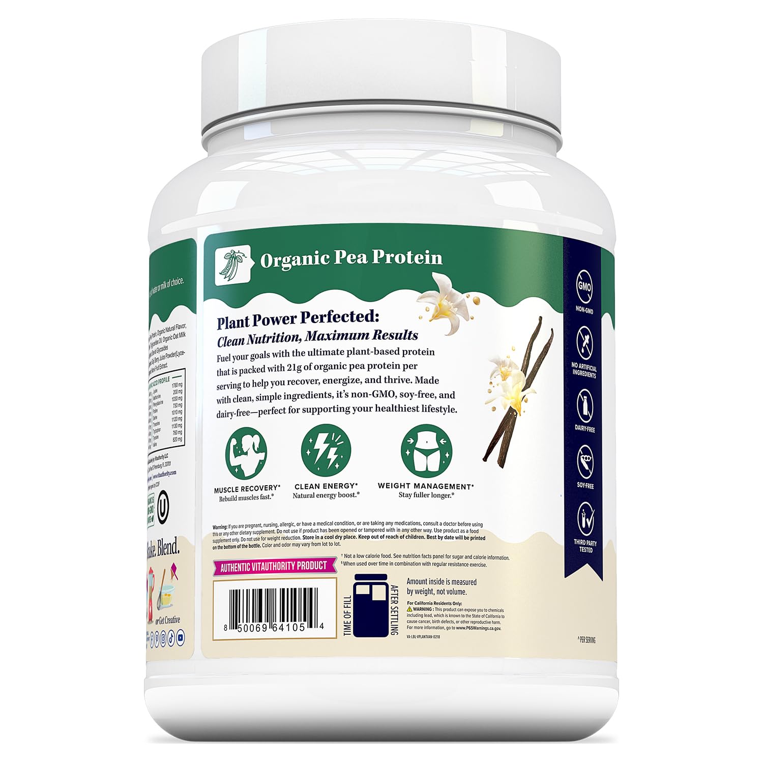 Organic Plant Based Protein for Women Complete Vegan Protein Powder with BCAAs & MCTs Plant-Based 21g, Dairy-Free, Gluten-Free, No Added Sugar, Supports Muscle Recovery (Vanilla Flavored, 30 Servings) — Amazon image 6