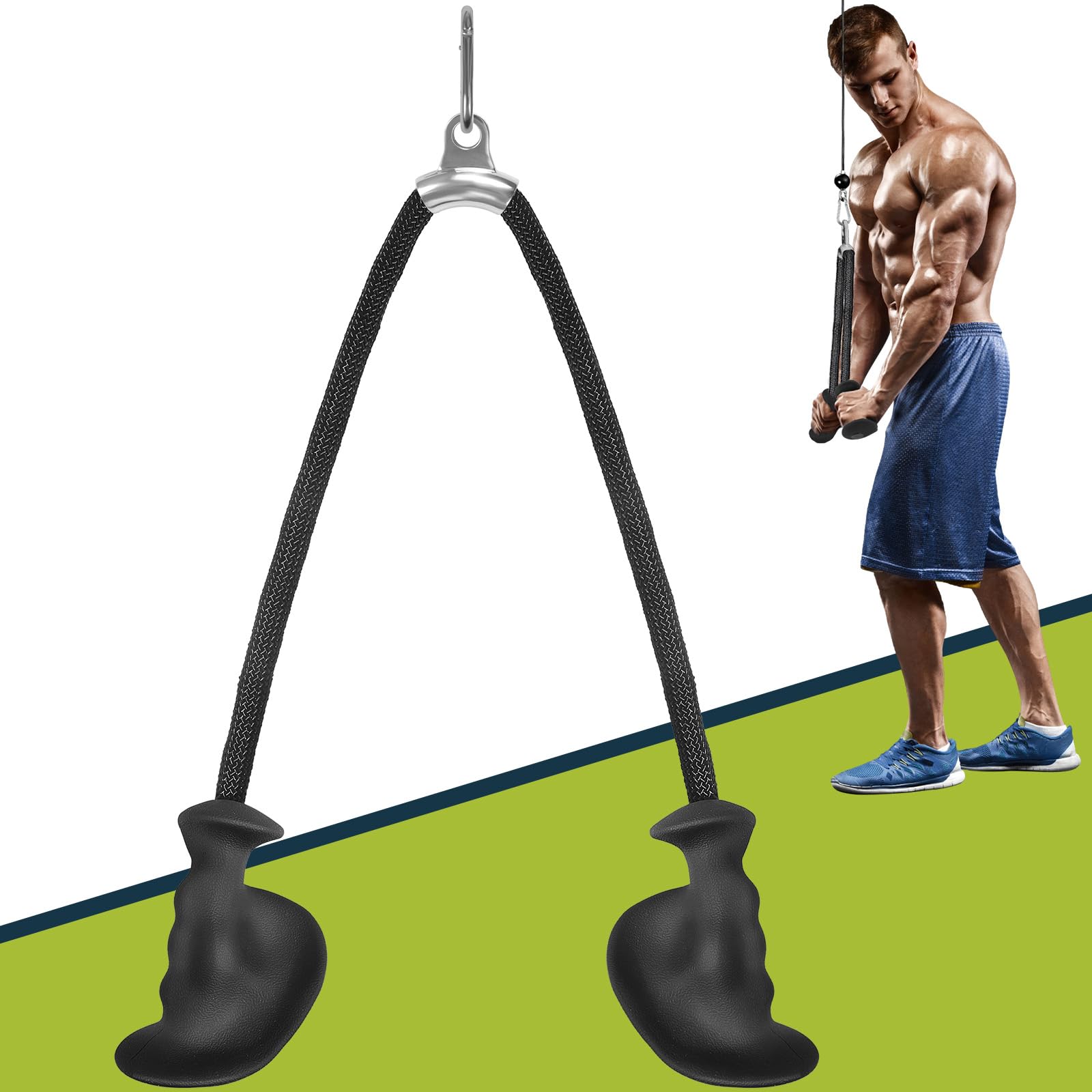 DASKING Ergonomic Triceps Rope Pull Down Attachment, Tricep Rope LAT Pulldown Cable Machine Attachments, Non-slip Rubber Grip/Soft Weaving Rope Loop for Triceps Muscle Training - Home Gym Fitness