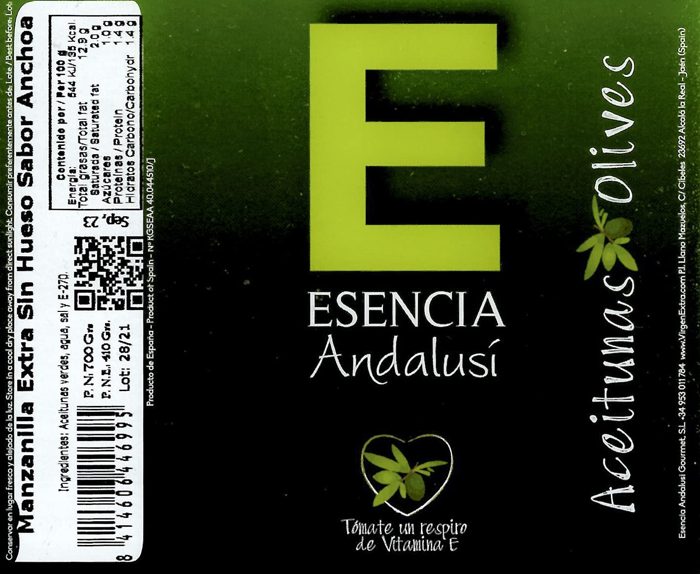 Aceituna verde Manzanilla Extra sin hueso Esencia Andalusí sabor Anchoa. Categoria Gourmet 700 grs — view 3