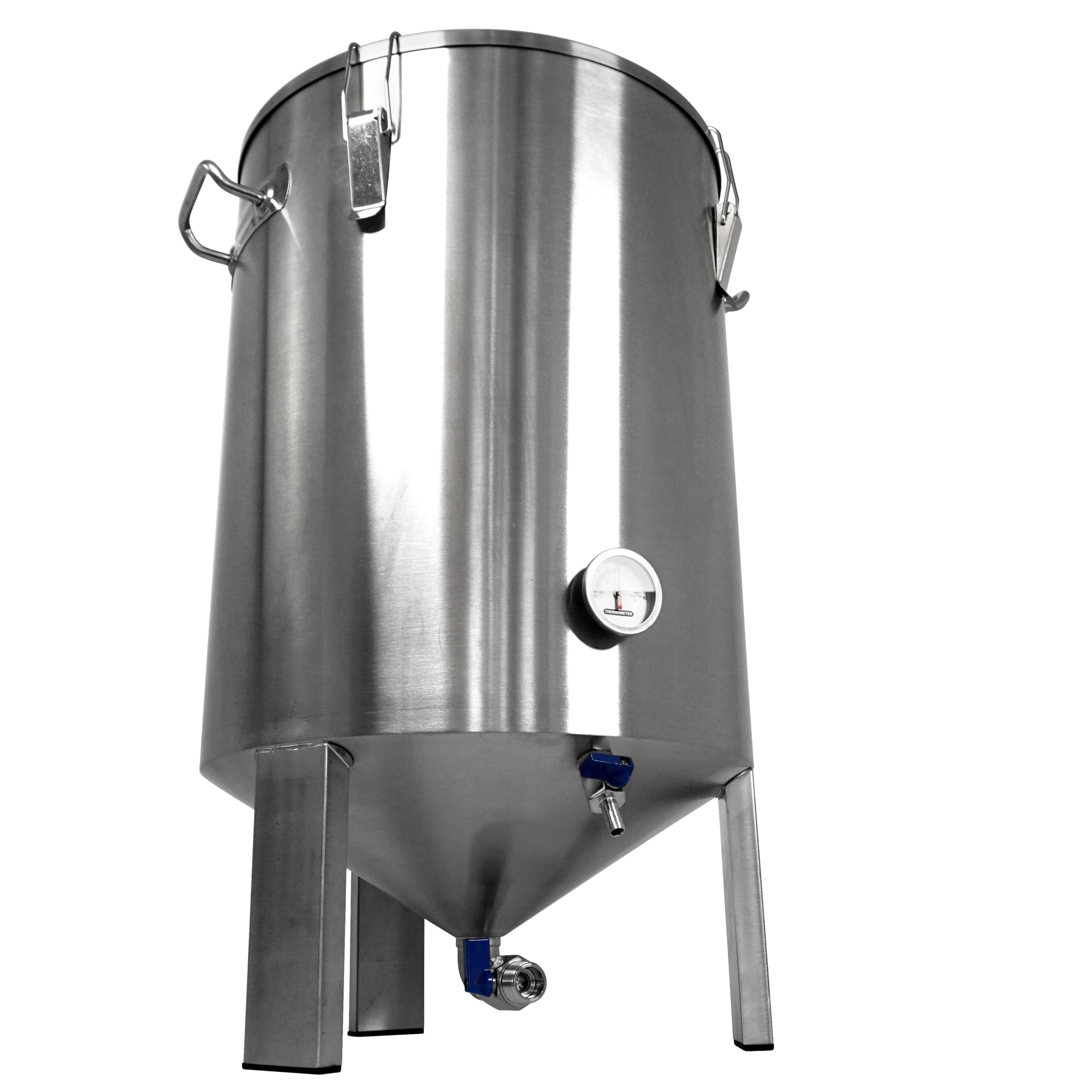 Edelstahl Gärbehälter Gärtank Fermenter 60 Liter mit Isolier-Mantel | konischer Boden-Restauslauf, Gärröhrchen, Innen-Thermometer, Hefe-Vergärung bei Wein, Bier, Most Saft-Fermentation