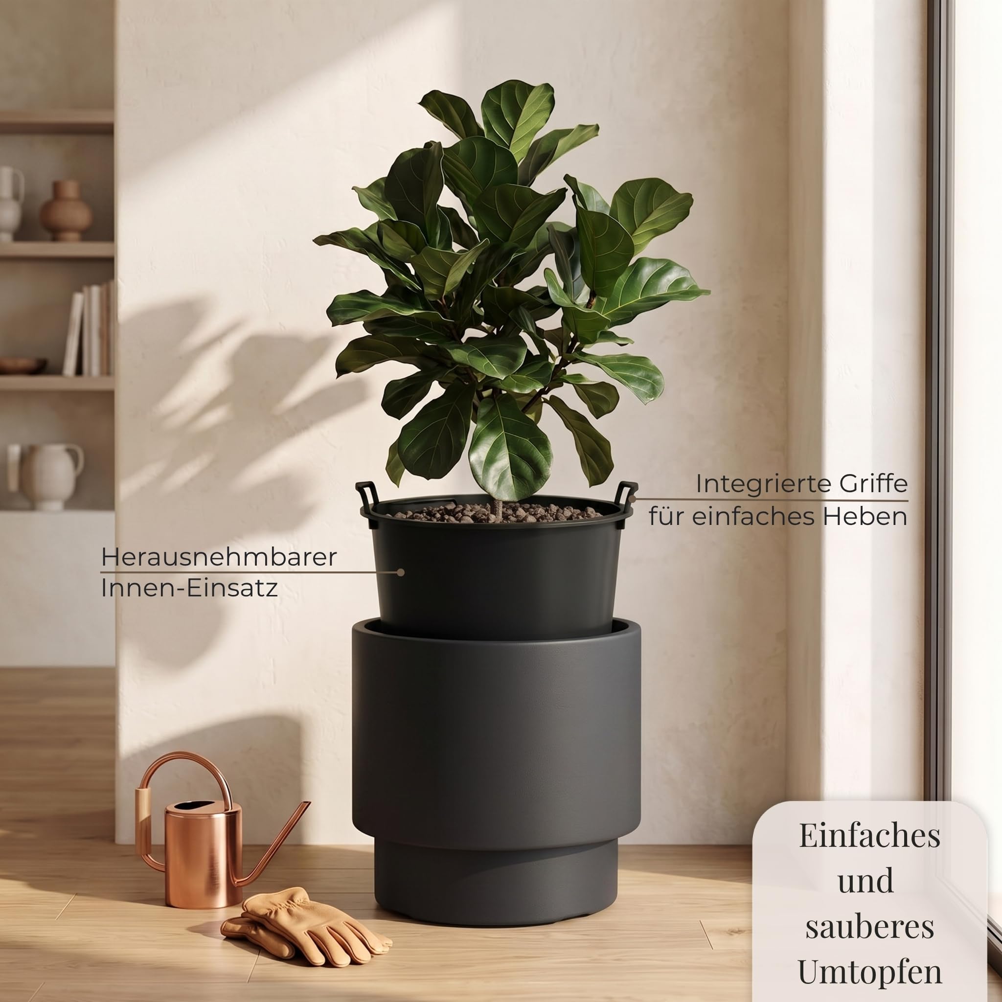 matches21 HOME & HOBBY Großer außen Blumentopf NIVO 47 x 45 cm anthrazit - Runder Pflanztopf als Outdoor Pflanzkübel