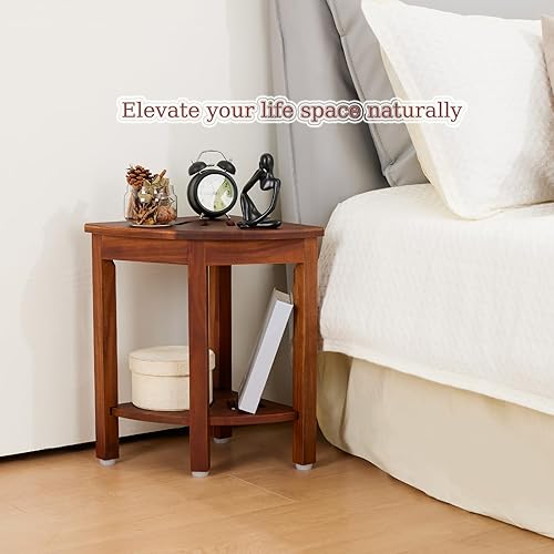 Miniatura 6 de HouseJoy Banco de ducha esquinero con estante, taburete de ducha de esquina de 16.5 pulgadas de alto para afeitarse las piernas, reposapiés de