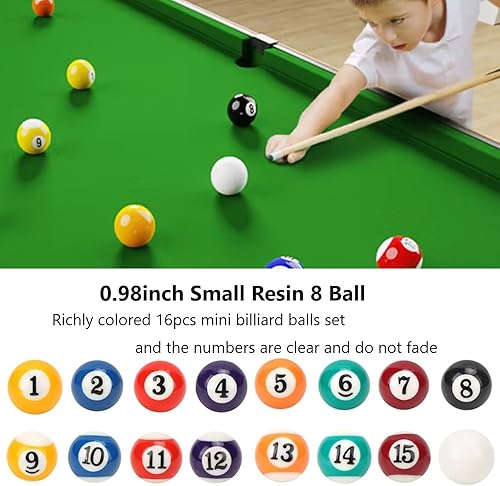 Miniatura 4 de Juego de 16 bolas de billar de 0.984 in, juego de mini bolas de billar de resina con 8 colores, juego de billar para entretenimiento personal o