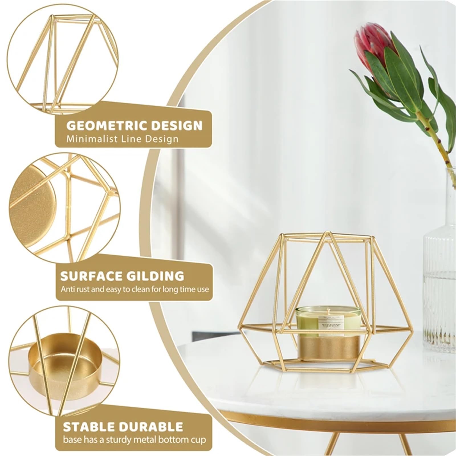 Portavelas con Forma de Linterna 4 portavelas votivas de Metal con diseño geométrico, Huecos for decoración Bodas y hogar
