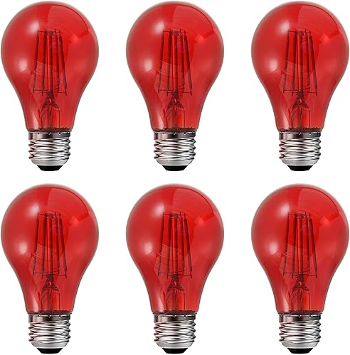 Sylvania - Bombilla LED de filamento de vidrio rojo A19 eficiente 45 W equivalente a 40 W regulable base media E26 paquete de 6 41740