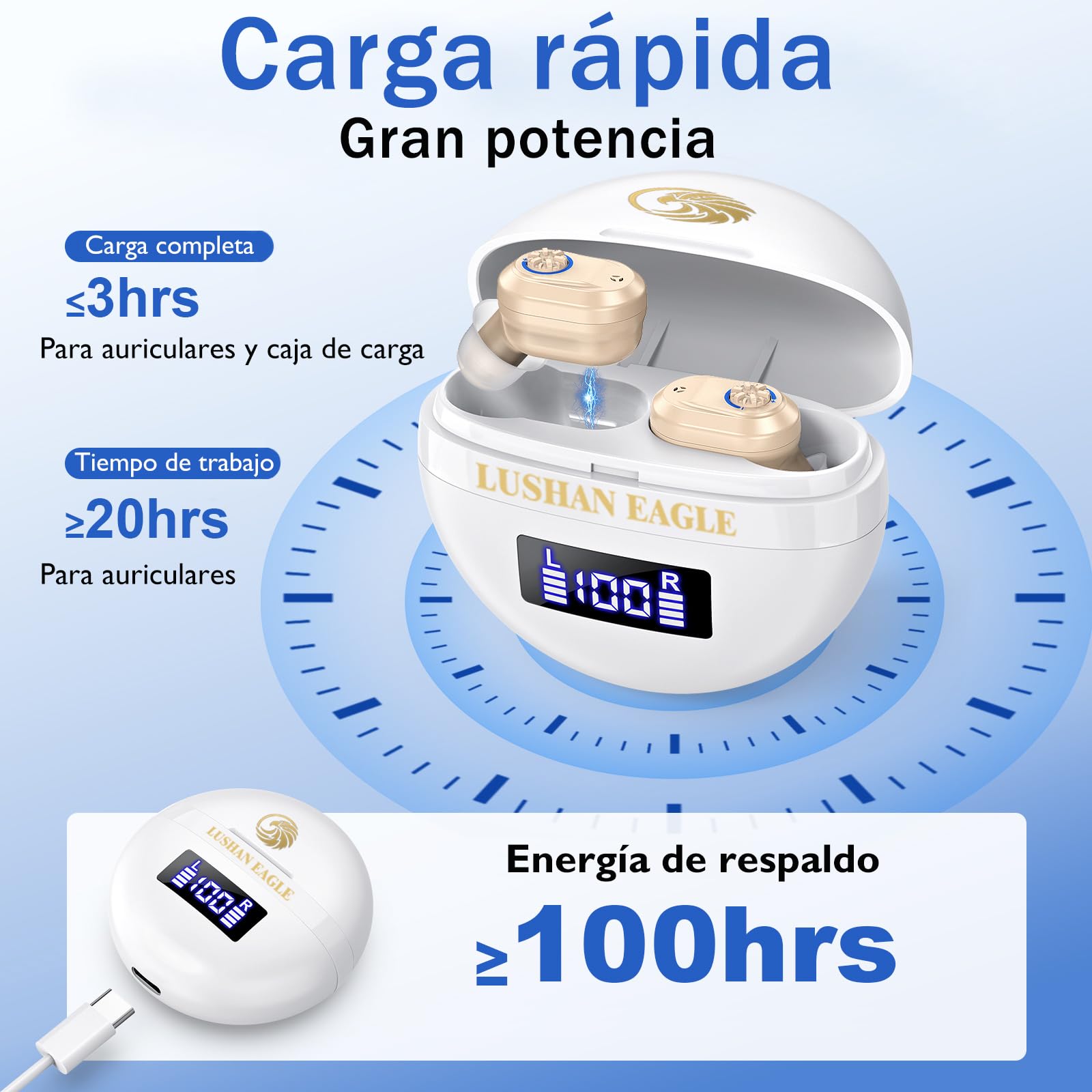 Amplificador de sonido Auriculares amplificados Volumen recargable Color de piel ajustable Chip digital