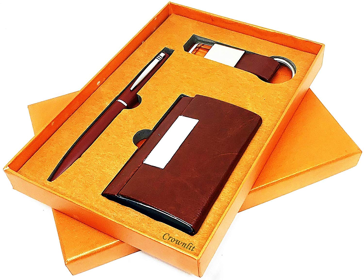 CrownLit Combo Gift of Leather Cardholder & Pen in a Gift Box