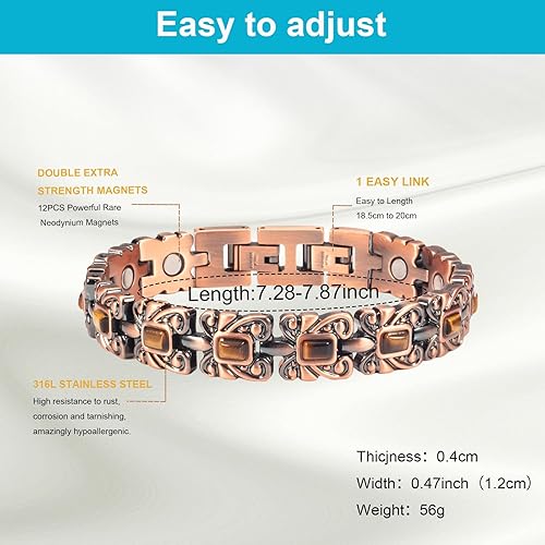 Miniatura 2 de Pulseras magnéticas para mujeres y hombres, acero inoxidable, cobre, color turquesa, con imán, regalo de joyería de moda (amarillo turquesa)