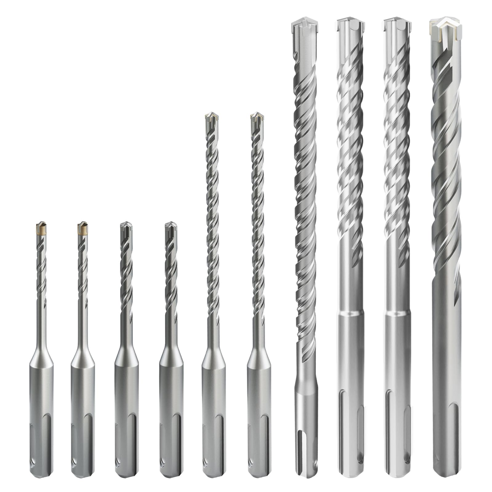 CSOOM SDS Plus Rotary Hammer Drill Bits (1/8",1/8",1/4",1/4") x4.33 and (1/4",1/4",5/16",3/8",3/8",1/2") x6.3, Professional Concrete Drill Bits for