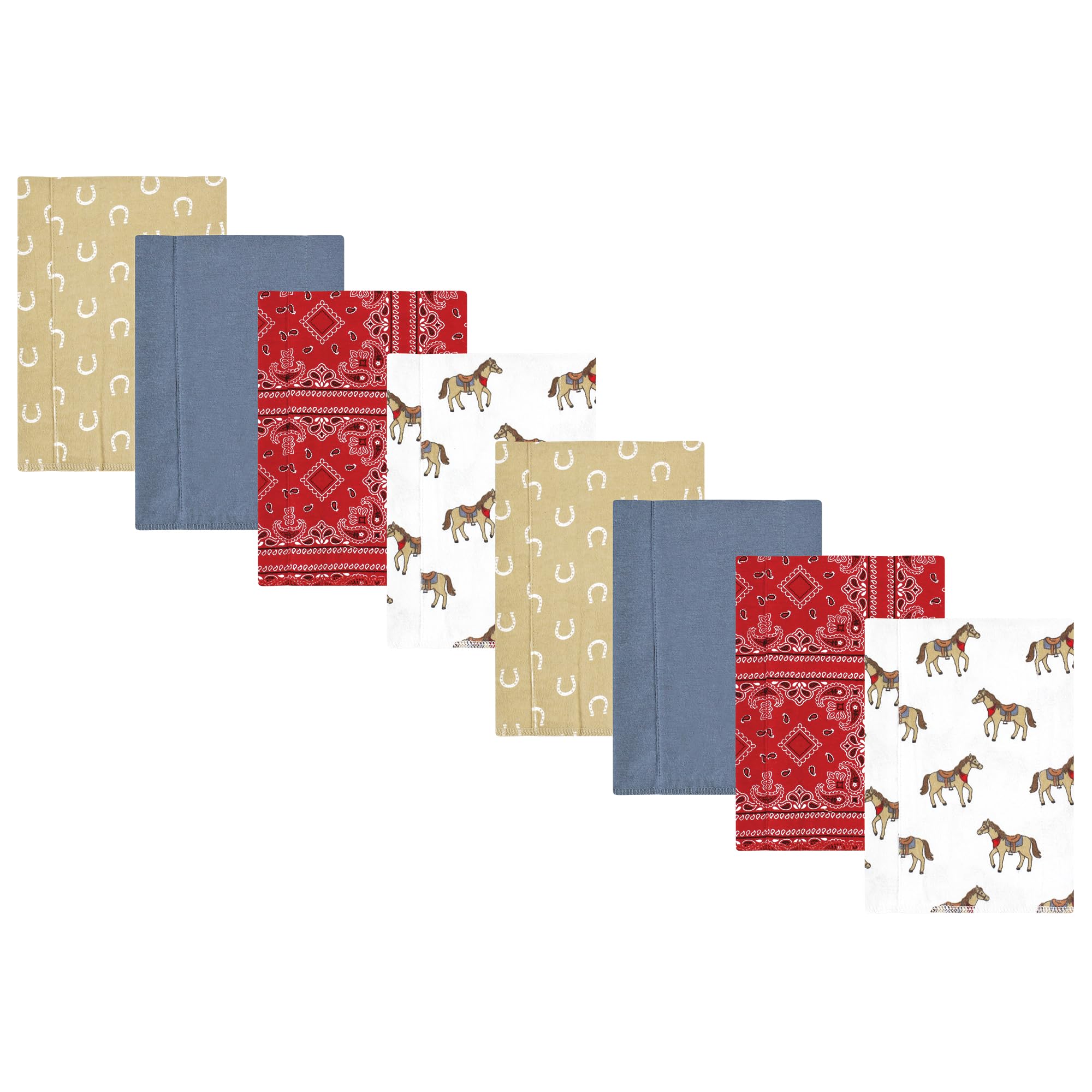 Hudson Baby Cotton Poly Flannel Burp Cloths Multipack, Cowboy 8-Pack, One Size