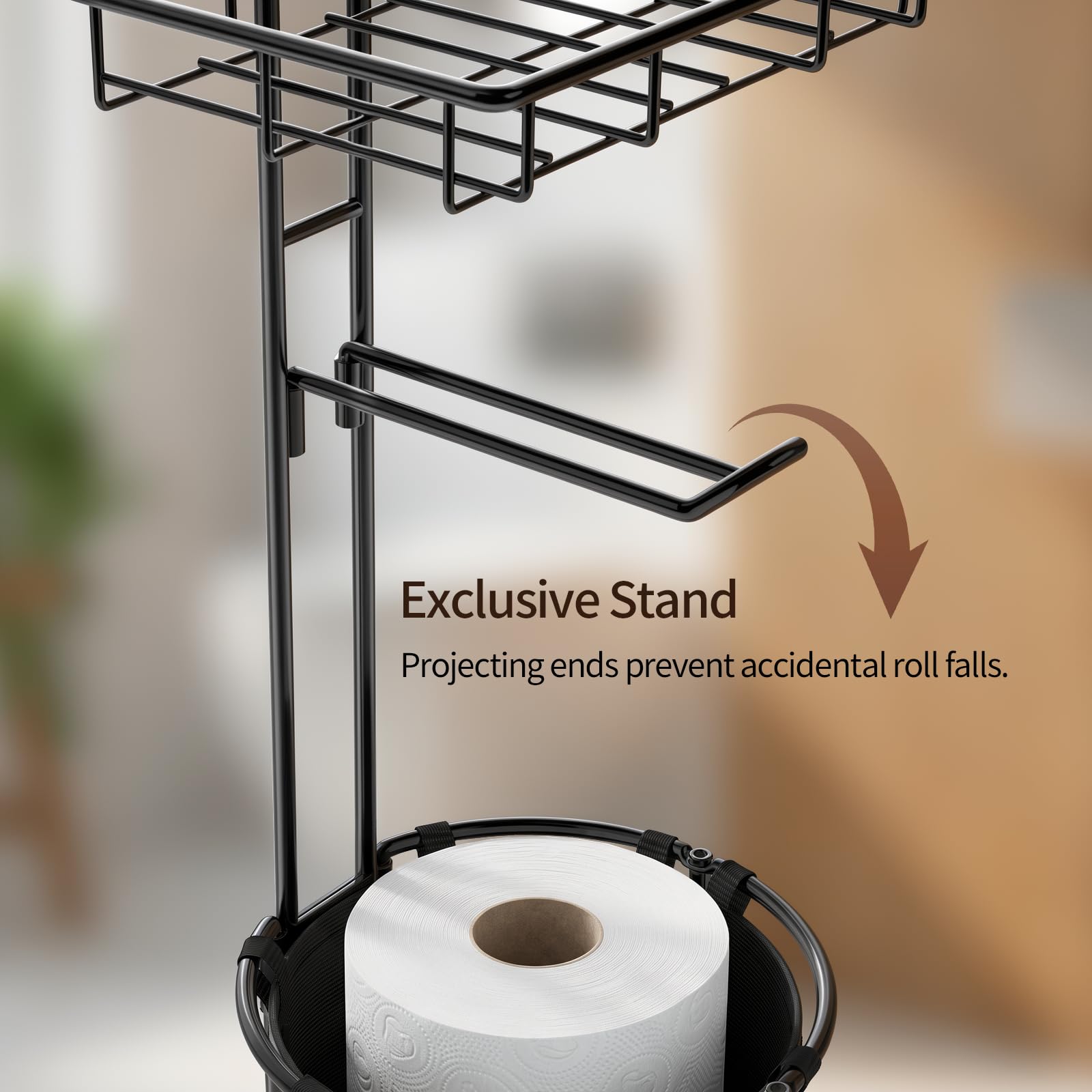 Lewondr Free Standing Toilet Paper Holder with Shelf, Black — Amazon image 4
