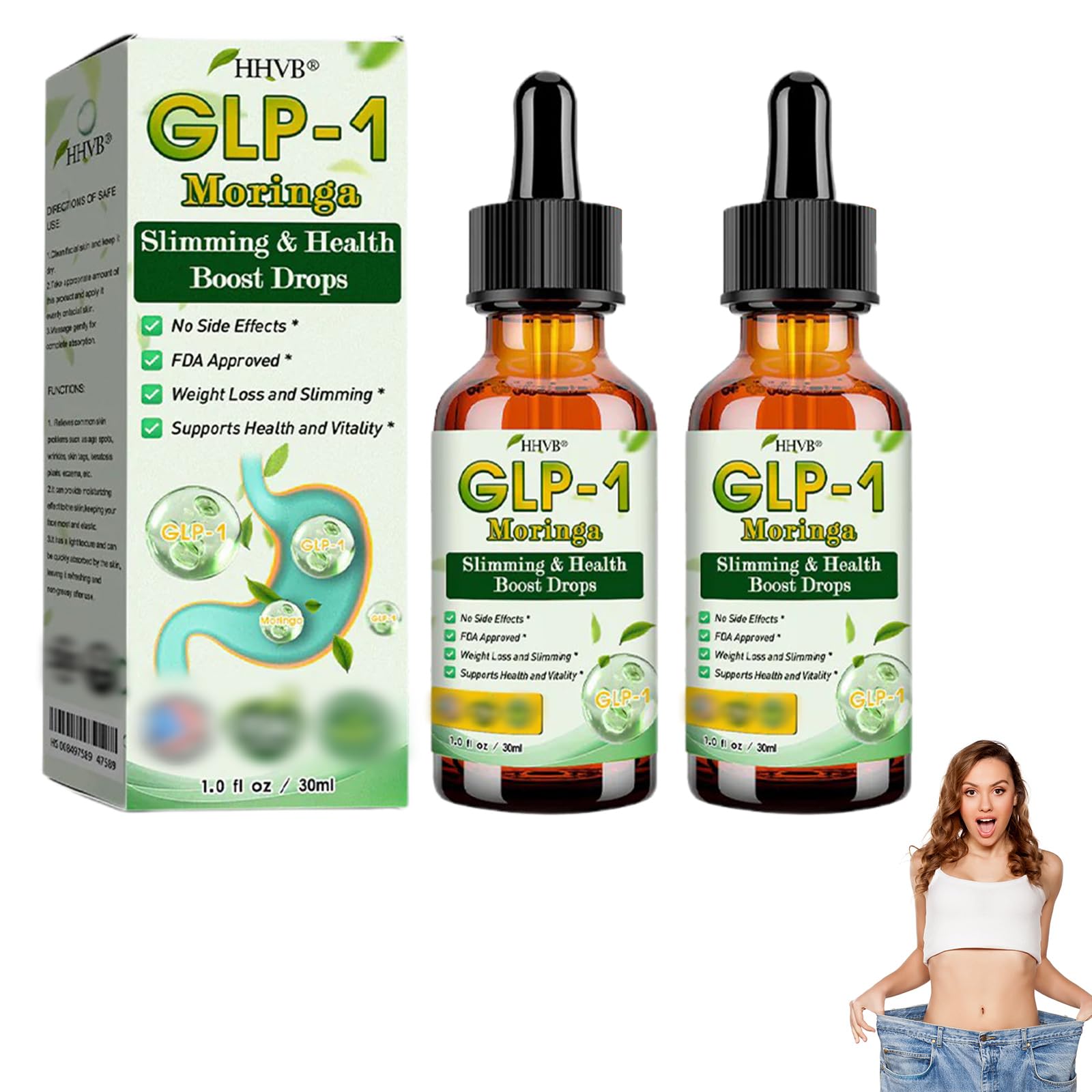 HHVB GLP-1 Moringa Health Boost Drops,HHVB Organic Moringa GLP-1,Fast and Easy to use,Supplement for Women & Men (2PCS)