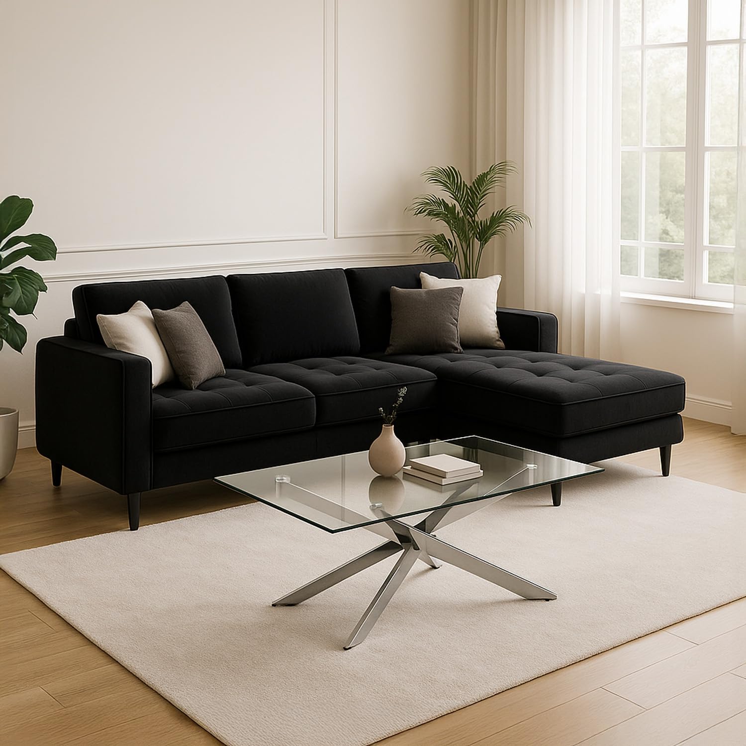 INTENSE DECO Table Basse rectangulaire en Verre et Pied chromé Alix