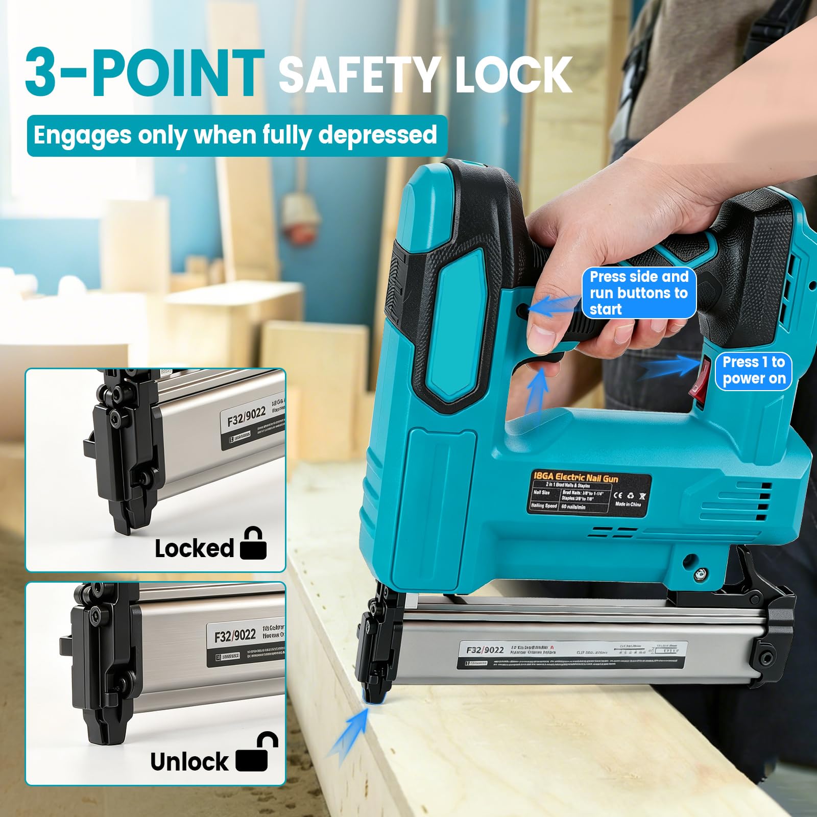 Akumulatorowa gwoździarka Brad do Dewalt 18 V 20 V, 2 w 1, pistolet do gwoździarek 18 GA, ze 1000 gwoździami, 1000 szt. zszywek do stolarki, tapicerki, projektów DIY (niebieska, do Makita)