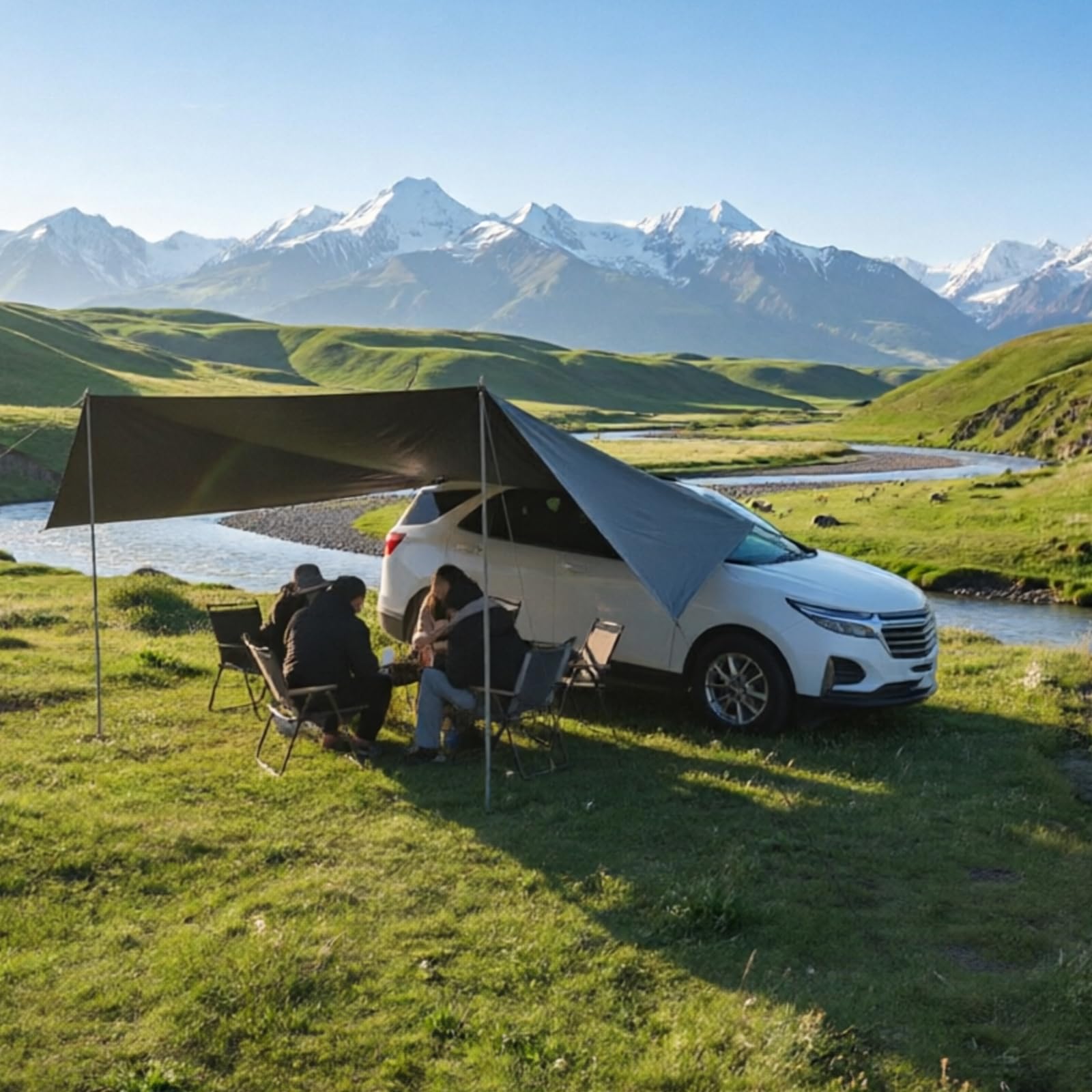 Toldo Impermeable para Coche, toldo para Caravana, toldo Lateral de Coche, portaequipajes de Techo, para Coche, Furgonetas, caravanas, todoterrenos, Color Blanco