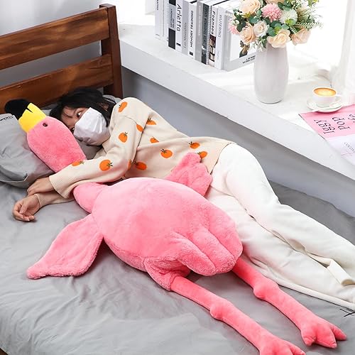 Miniatura 5 de Hollowfly Animal de peluche grande de flamenco de 63 pulgadas, almohada de felpa gigante de flamenco rosa, regalo para niños y niñas, decoración de