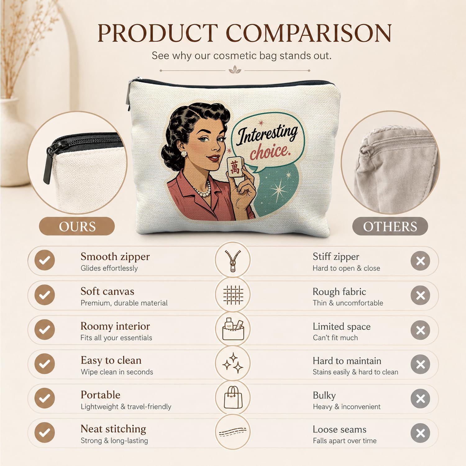 Mahjong Lover Player Gifts Makeup Bag for Purse image 4