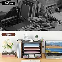 Vista 5 de Wood Desk Organizers and Accessories with File Organizer, 5-Tier Paper Organizer with Drawer & Pen Holder, Office Desk Accessories, Workspace