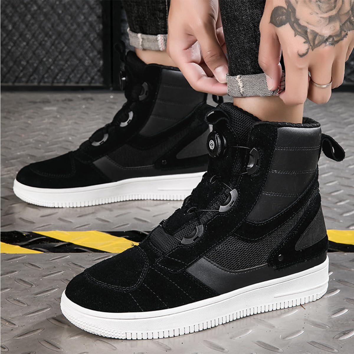 SDEQA Scarpe Moto Uomo Pulsante Rotante Stivali Racing Motocross Impermabile Scarpe da Equitazione Stradale con Supporto alla Caviglia per Pista e Strada