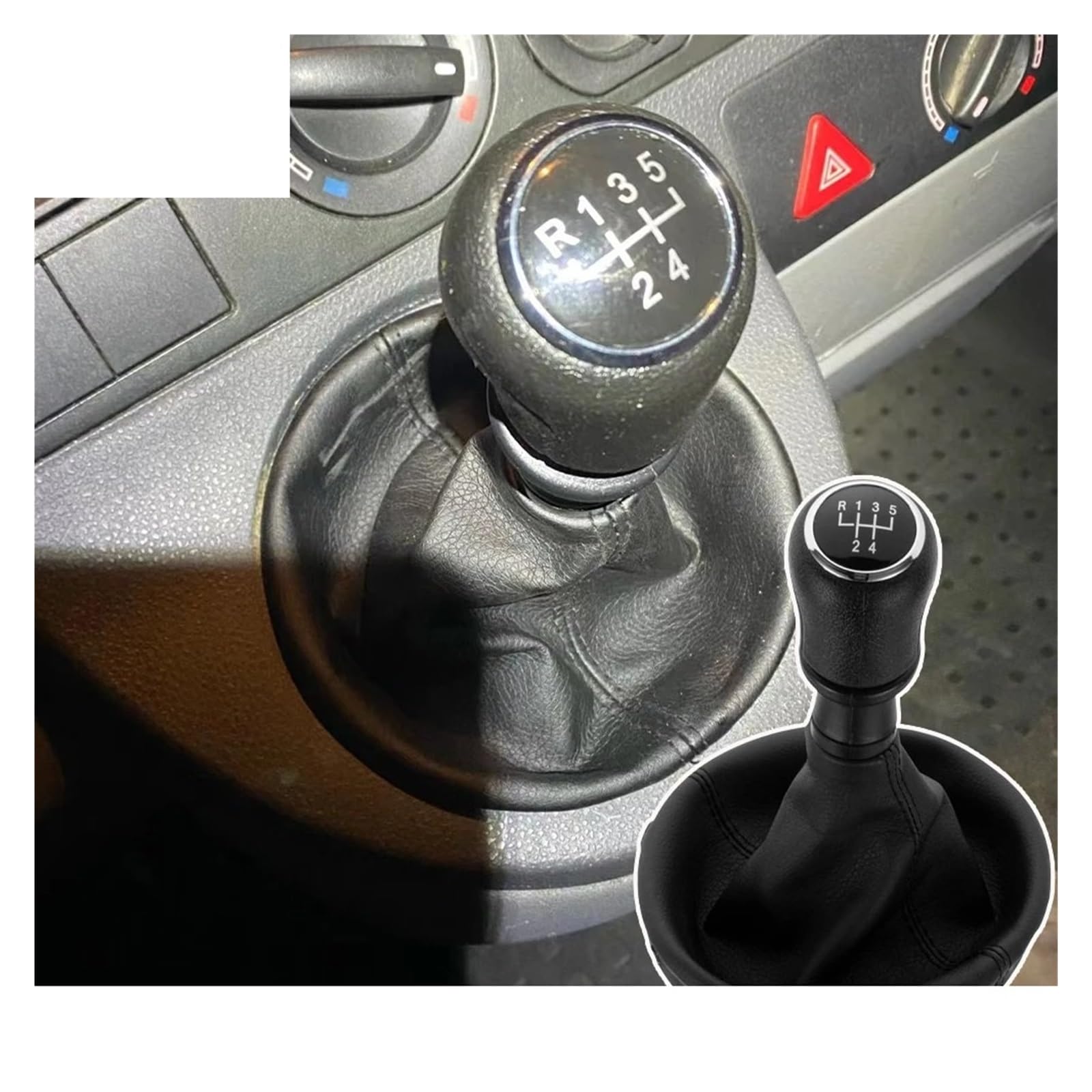 Pomello Del Cambio 6 Marce Per VW Transporter T5/T6 (2003-2011) - Kit Con Cuffia In Ecopelle Nera E Vite - Ricambio Aftermarket - 3