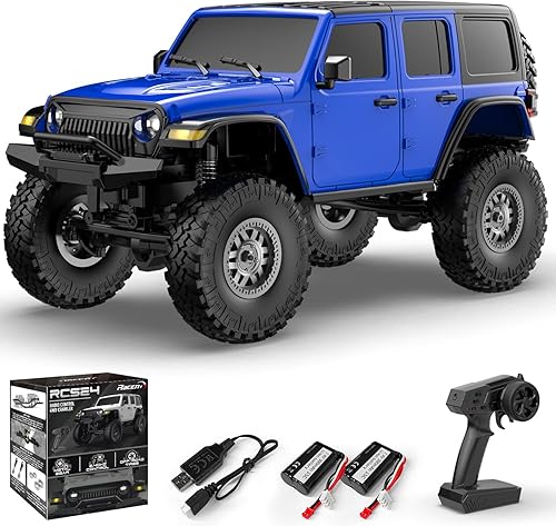 Miniatura 9 de RACENT 1/24 RC Crawler 4WD Todo Terreno RC Monster Truck de Escalada de Roca con Luz LED Impermeable Grado Pasatiempo Juguetes con 4 Baterías para