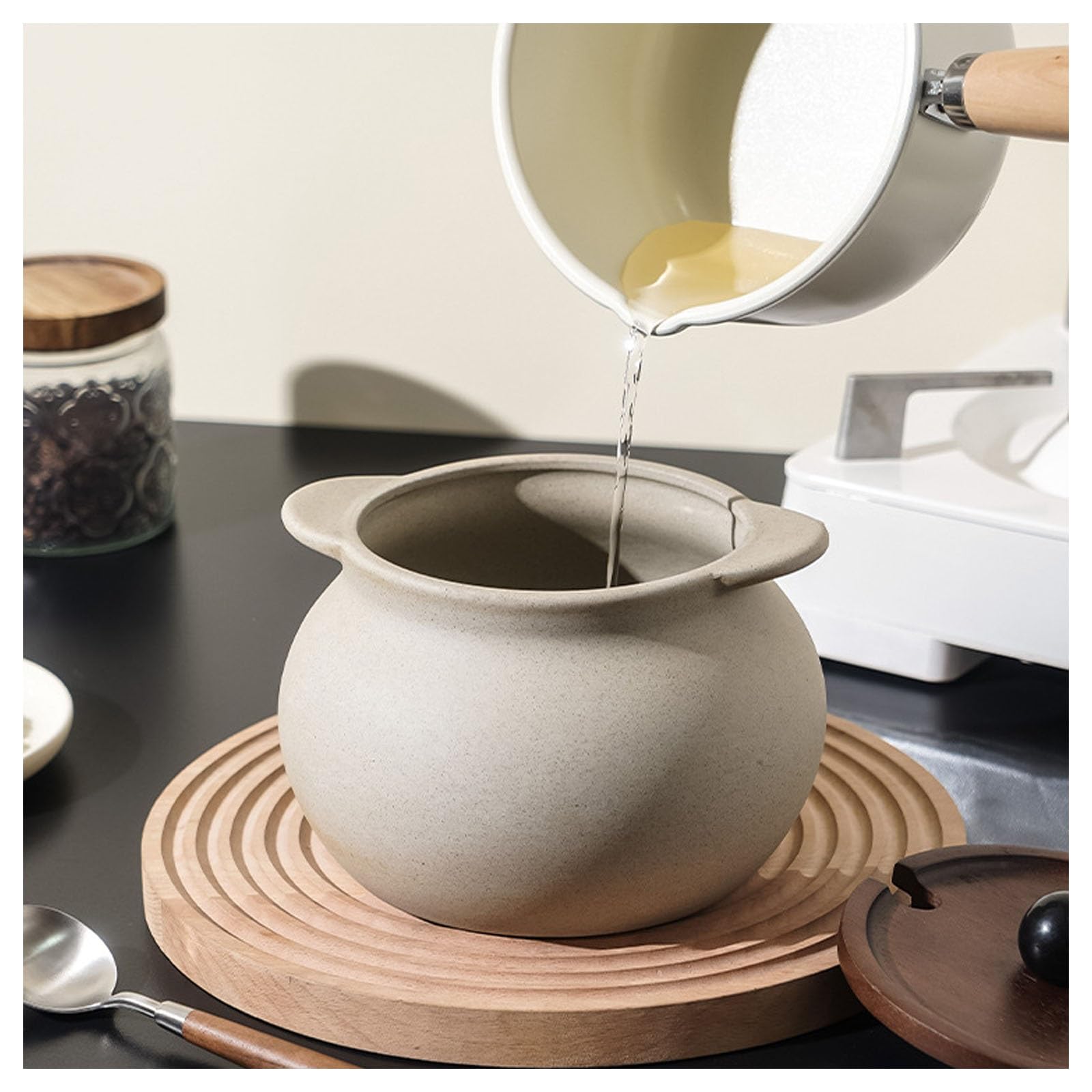 Zuccheriera in ceramica con coperchio e cucchiaio, barattolo vintage per zucchero da cucina, contenitore per condimenti, perfetto per uso domestico e ristorante