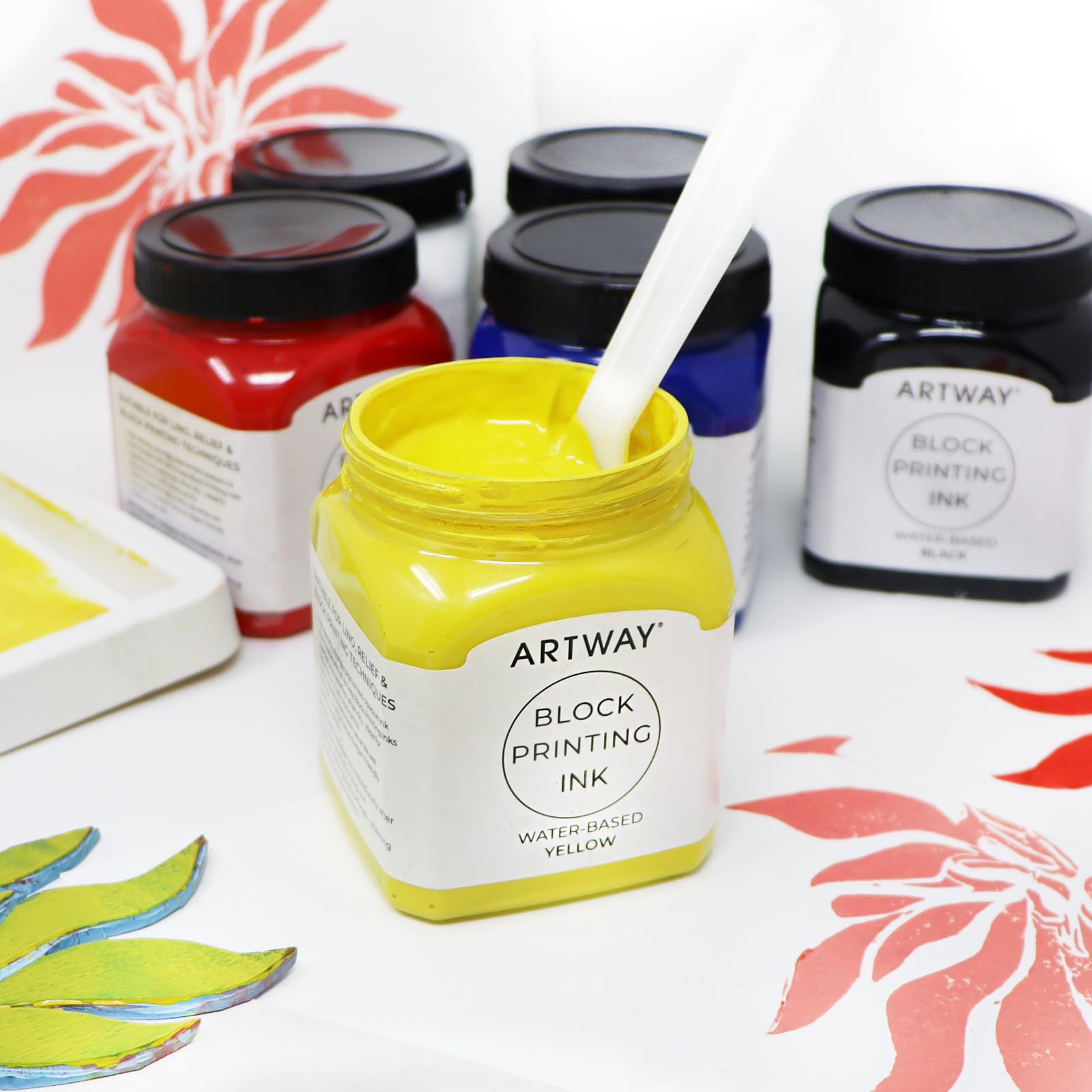 Artway Premium Block Printing Ink - 250ml - Yellow - Ideal for Relief Block and Lino Printmaking, 250 ml - Image 3