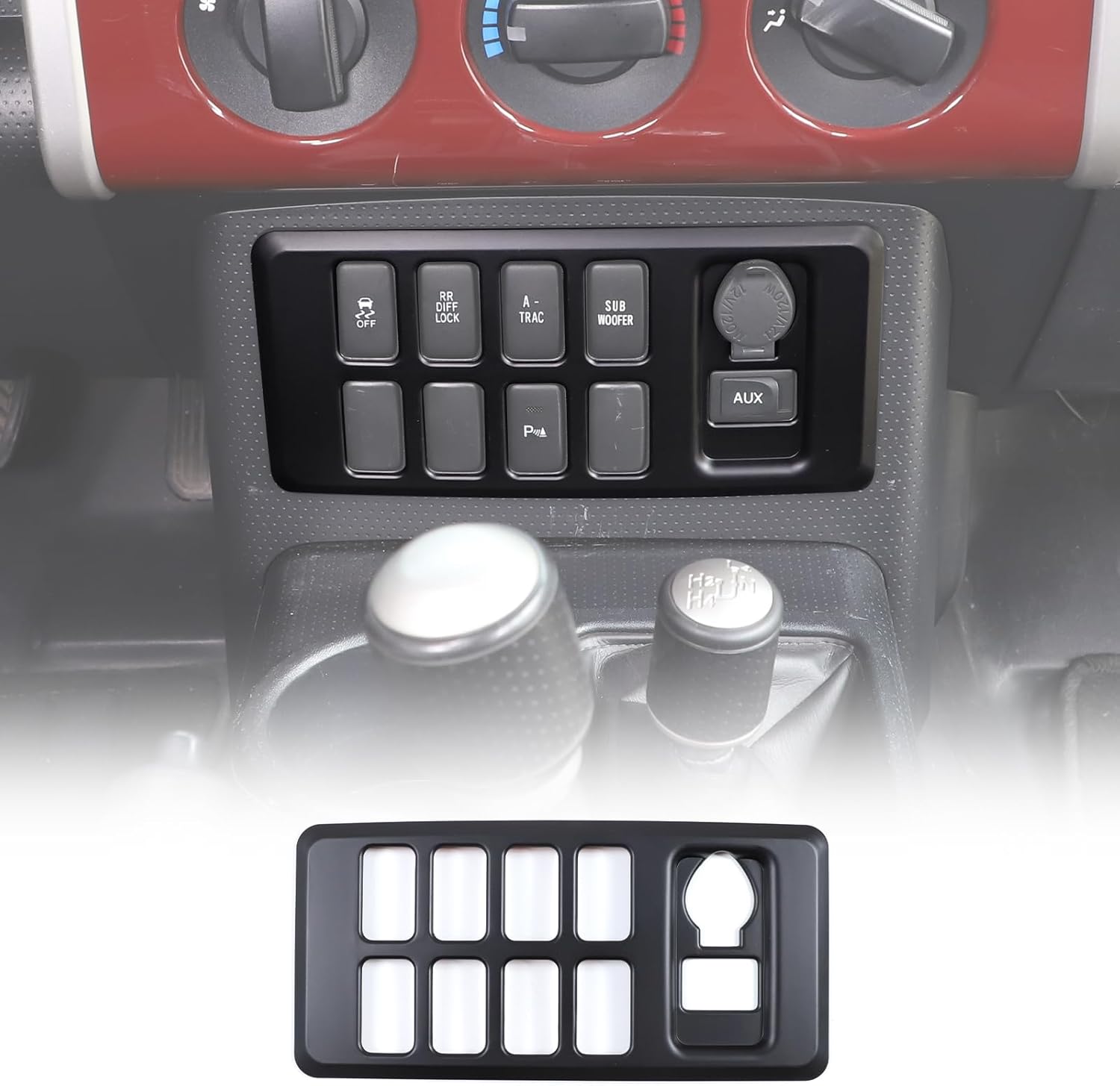 LLKUANG ABS Center Console Driver Assistance Decoration Cover for Toyota FJ Cruiser 2007-2021 Air Conditioning Button Mode Panel Frame (Red)