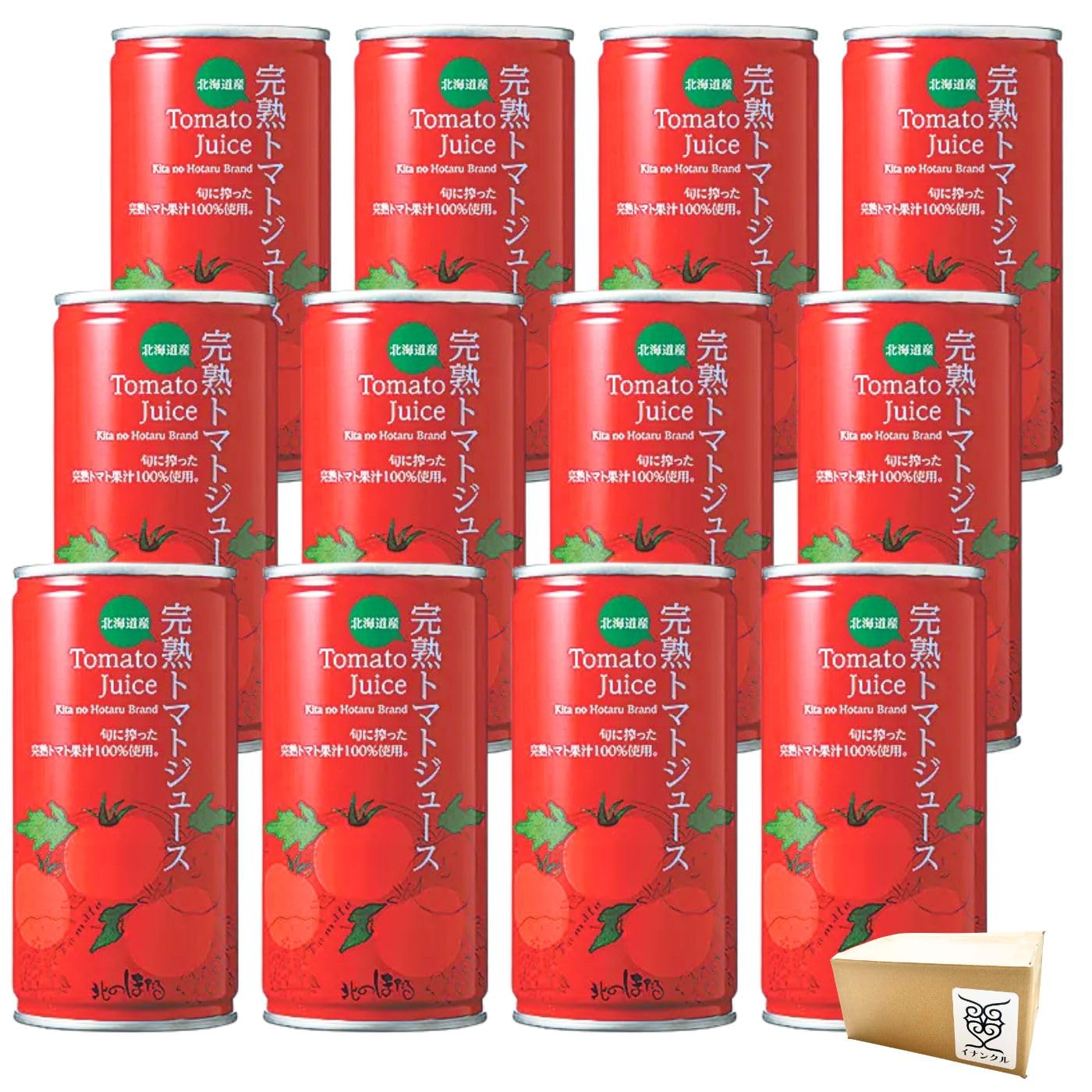 【北海道トマトジュース】北のほたる 完熟トマトジュース 食塩無添加 トマト100% 190g×12本 リコピン 野菜ジュース 健康飲料 まとめ買い ギフト イナンクル (12本)