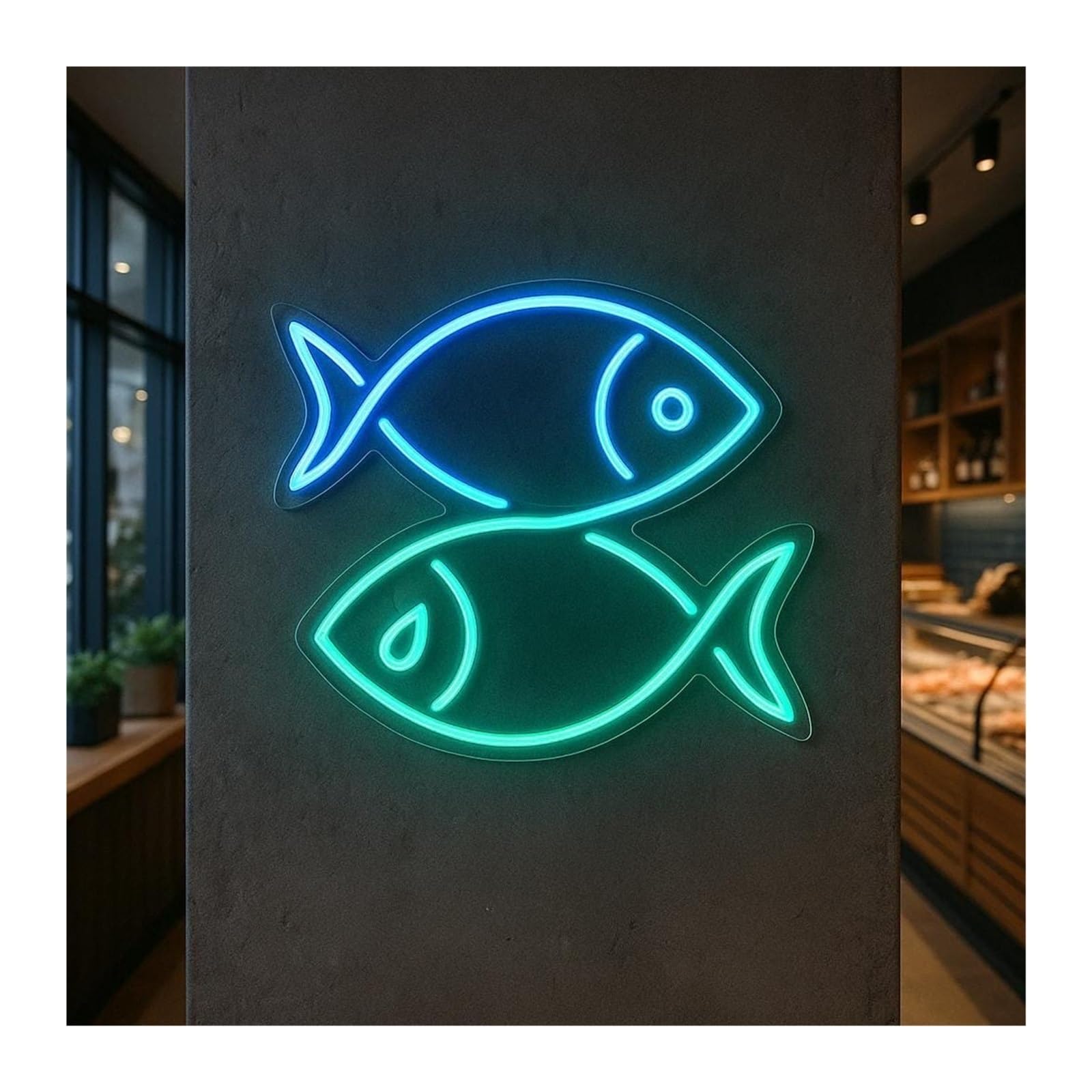 RONGCH Hanging Art Signs Fish Neon Sign for Seafood Restaurant for Fishing Shop Gameroom Bedroom Birthday Party Bar Livingroom Wall Decor(D)